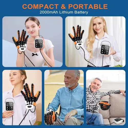 Vista 6 de Guante robot de rehabilitación para recuperación de accidente cerebrovascular, guante robótico de terapia de mano para dedos de mano izquierda