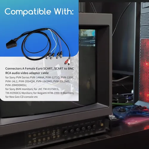 Vista 2 de XTPTFABS Cable hembra RGB Euro SCART a 4 RGB BNC y 2 RCA adaptador de audio y videojuego, uso para monitores Sony PVM serie BVM, monitor JVC Series