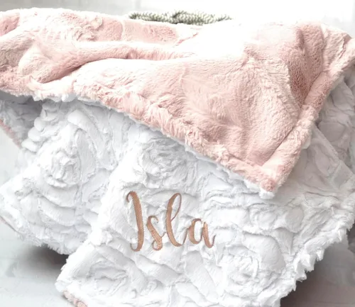 Vista 5 de Manta de bebé de felpa personalizada con nombre personalizado para el nombre del bebé de las niñas, regalo de bebé personalizado para baby shower