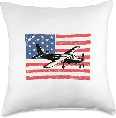 Vista 4 de Airplane For Men Humor Pilot Gift Idea American Flag Throw Pillow