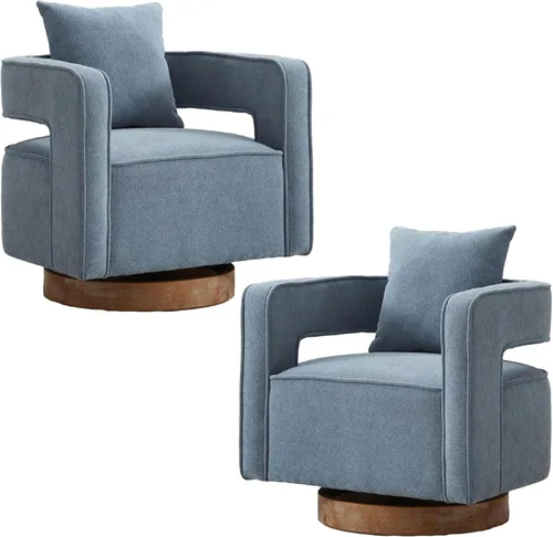 Vista 25 de Silla giratoria decorativa, silla moderna de barril para sala de estar, silla cuadrada cómoda de 360 grados con respaldo abierto, silla tapizada