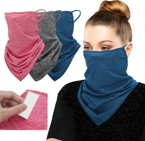 Vista 9 de MoKo Scarf Mask Bandana with Ear Loops 3 Pack, Neck Gaiter Balaclava with Filter Pocket UV Protection Mask