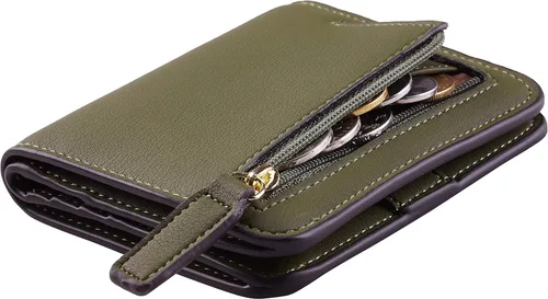 Vista 27 de Toughergun Cartera pequeña de cuero delgada para mujer con protección RFID, mini monedero bifold compacto con ventana de identificación transparente