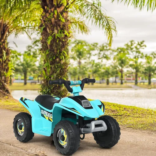 Vista 2 de HOMGX - Cuatrimoto para niños, mini cuádruple eléctrico con ruedas antideslizantes, 4 ruedas alimentadas por batería de 6 V para niños con 2