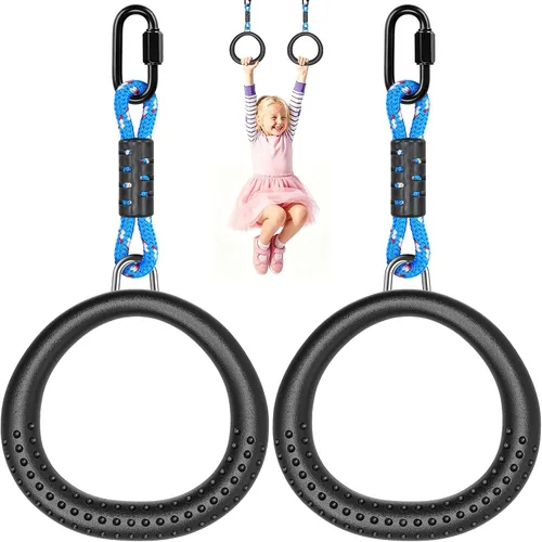 Vista 9 de SELEWARE Anillos de columpio de trapecio, anillos de gimnasia antideslizantes, anillos de ejercicio para gimnasio en casa, patio de recreo, guerrero