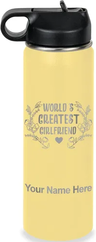Vista 21 de LaserGram Botella de agua personalizada, World's Greatest Girlfriend, acero inoxidable de doble pared aislada al vacío con popote superior, regalo