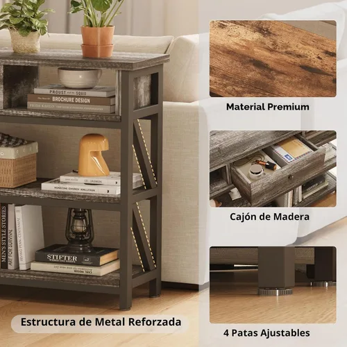 Vista 4 de Mexin Mesa de sofá consola de 39 pulgadas con cajón, mesa de entrada con estantes de almacenamiento, mesa de pasillo de madera industrial para sala