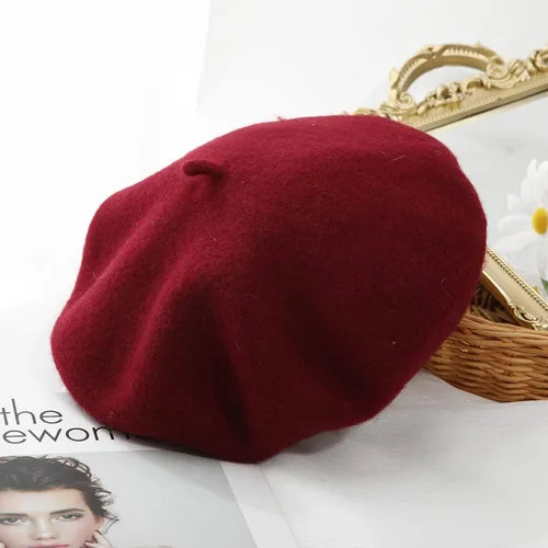 Vista 100 de Boina de lana francesa para mujer, gorra de invierno clásica de color sólido