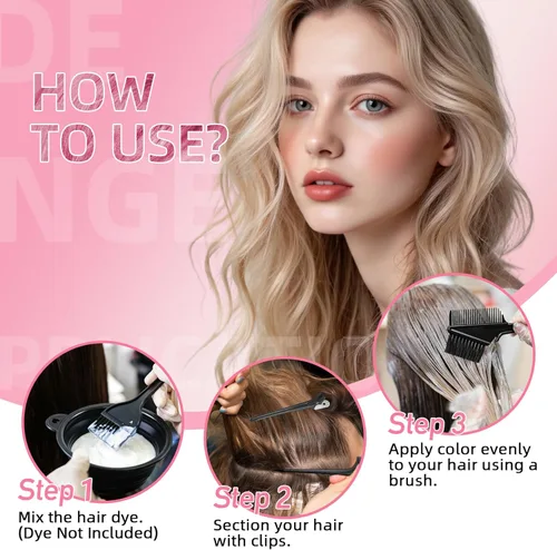 Vista 2 de ROOHUA Kit de tinte para el cabello de 8 piezas con cepillo, herramientas Negro