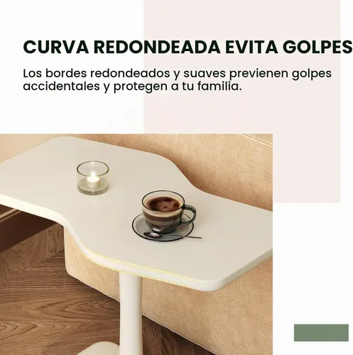 Vista 7 de Guyii Mesa auxiliar blanca pequeña para sofá, mesa curvada para sala de estar, dormitorio