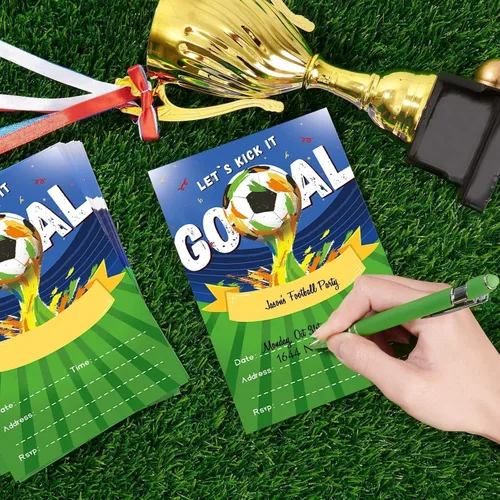 Vista 5 de WERNNSAI 24 Juego de Invitaciones de Cumpleaños de Fútbol con Sobres - Suministros de Fiesta de Fútbol para Niños, Niños, Deporte de Fútbol