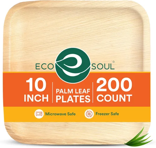 Vista 16 de ECO SOUL Platos de Hoja de Palma de 6" Cuadrados (50 Unidades) – Desechables, Ecológicos, Platos de Aperitivo de Bambú Biodegradables – Vajilla