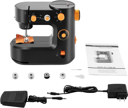 Vista 8 de Máquina de coser portátil, mini máquina de coser de 2 velocidades, kit de costura seguro y máquina de coser pequeña fácil de usar con luz LED, pedal