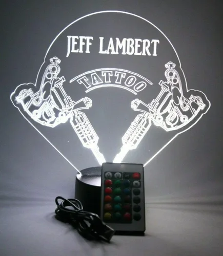 Vista 2 de MIRROR MANIA Tienda de tatuajes, arte corporal, tinta, regalo de estudio, luz nocturna, sin LED, grabado, nombre personalizado, lámpara de mesa