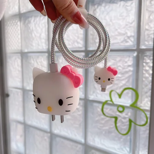 Vista 7 de Bonita funda protectora 3D de dibujos animados para cargador de pared, compatible con adaptador de corriente USB-C de 20 W de Apple y cable