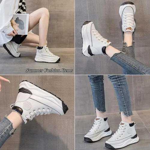 Vista 8 de SOLPNOW Botines de piel auténtica con plataforma de forro polar para mujer, con cordones, transpirables, antideslizantes, a la moda, pequeños