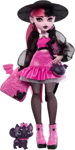 Vista 11 de Muñeca Monster High, Abbey Bominable Yeti de moda con mamífero mamut mascota y accesorios temáticos Muñeca Yeti en ropa morada peluda con mamut