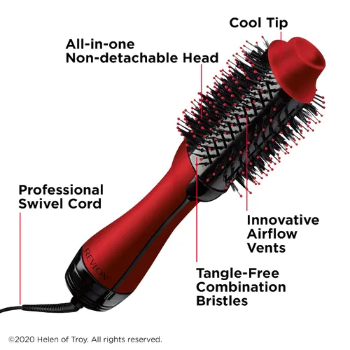 Vista 5 de REVLON One-Step Volumizer Original 1.0 Secador de pelo y cepillo de aire caliente, rojo