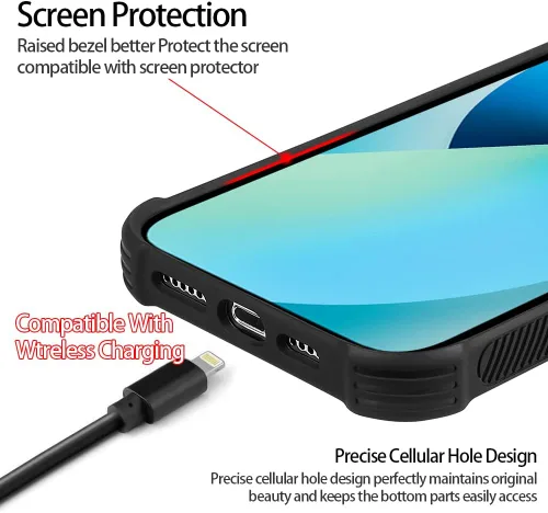 Vista 6 de KANGHAR - Funda compatible con iPhone 13, diseño de leopardo negro, textura de neumático antideslizante, a prueba de golpes funda protectora