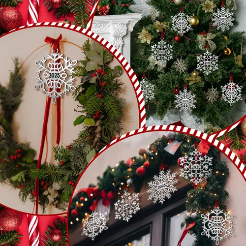 Vista 5 de Hotop 12 piezas Adorno de Navidad de copo de nieve de metal 2025 para árbol de Navidad, adornos colgantes de Navidad para árbol de Navidad, adornos