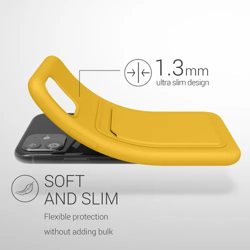 Vista 2 de kwmobile Funda compatible con Apple iPhone 11, funda de TPU con tarjetero de crédito, color amarillo radiante