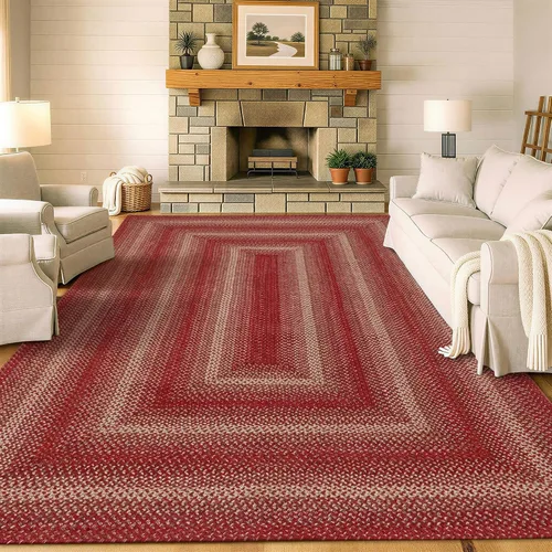 Vista 36 de Homespice Apple Pie - Alfombra ovalada roja de 2 x 3 pies, alfombra de cocina trenzada para decoración primitiva y rústica, reversible, yute sin
