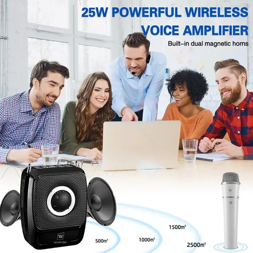 Vista 2 de Amplificador de voz con micrófonos profesionales duales, micrófono portátil inalámbrico de 25 W y sistema de altavoces, altavoz Bluetooth