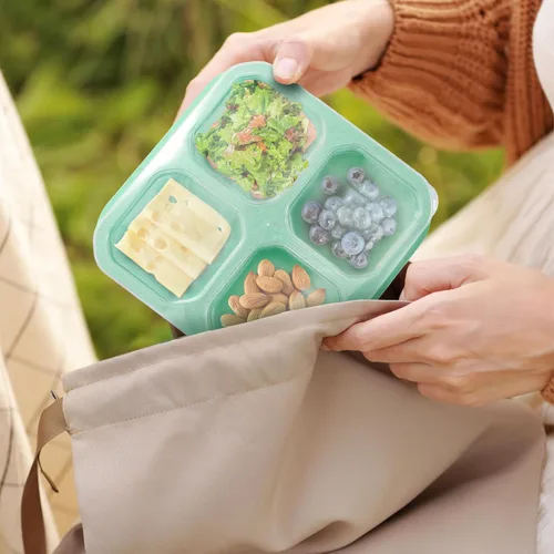 Vista 5 de Cididu Paquete de 8 cajas de almuerzo para aperitivos, 4 compartimentos, contenedor de almacenamiento de alimentos dividido reutilizable apilable