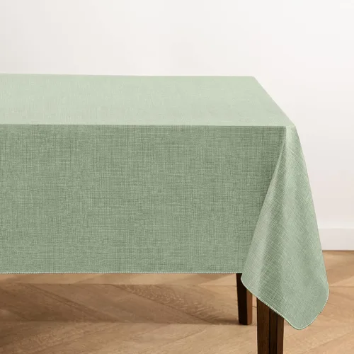 Vista 21 de Elrene Home Fashions - Mantel de vinilo con respaldo de franela inspirado en lino Monterey, resistente al agua y a las manchas, 52 pulgadas X 52 Azul