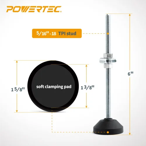 Vista 2 de POWERTEC Abrazadera de palanca grande de 6 pulgadas con tuercas y arandelas, pie de abrazadera de gran tamaño compatible con abrazaderas de palanca