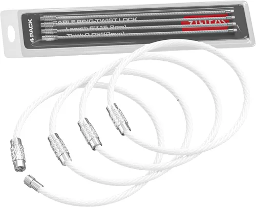 Vista 13 de Silipac Stainless Steel Wire Keychain Cable, Twist-Lock 6.3" (16 cm) 2mm – Car Keyring, Luggage Tag, Carabiner – 4 Pack