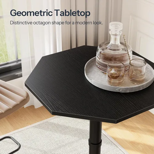 Vista 6 de HOOBRO Mesa de bar negra, mesa de pub moderna con base de metal resistente, mesa de cóctel octogonal de altura de barra, para cocina, sala de estar