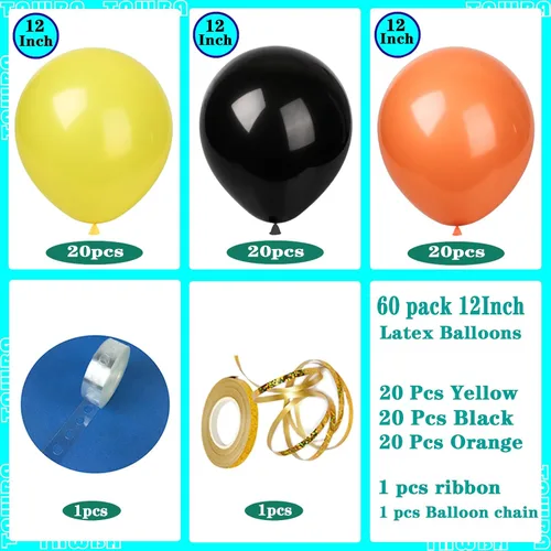 Vista 2 de TNWBA Paquete de 60 globos de látex de 12 pulgadas, color negro, amarillo, naranja, para cumpleaños, bodas, baby shower, decoración de fiesta