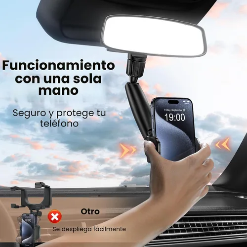 Vista 5 de Soporte para teléfono con espejo retrovisor, giratorio de 360°, compatible con todos los teléfonos celulares iPhone y Android de 4 a 7 pulgadas
