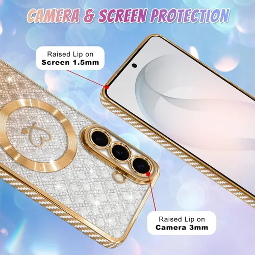 Vista 549 de Bonoma - Funda compatible con Samsung Galaxy S21 Plus, diseño de corazón con purpurina, color rosa Support for MagSafe, Plating Magnetic Case TPU