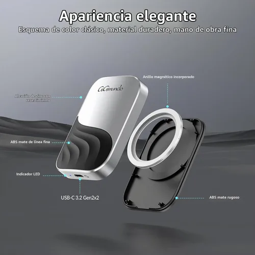 Vista 7 de GiGimundo SSD portátil magnético de 2 TB, SSD externo de hasta 2000 MB/s con USB-C 3.2 Gen 2x2, 4K ProRes HDR Record and Store, unidades de estado