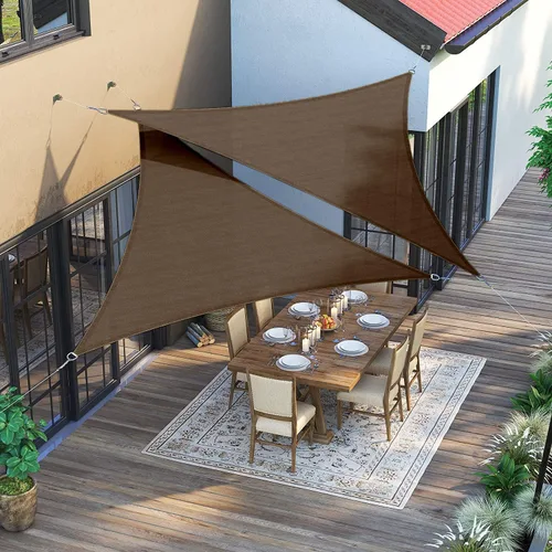 Vista 8 de Toldo triangular de 2 x 2 x 2.8 pies para patio al aire libre, jardín y patio trasero, toldos de protección solar, color marrón