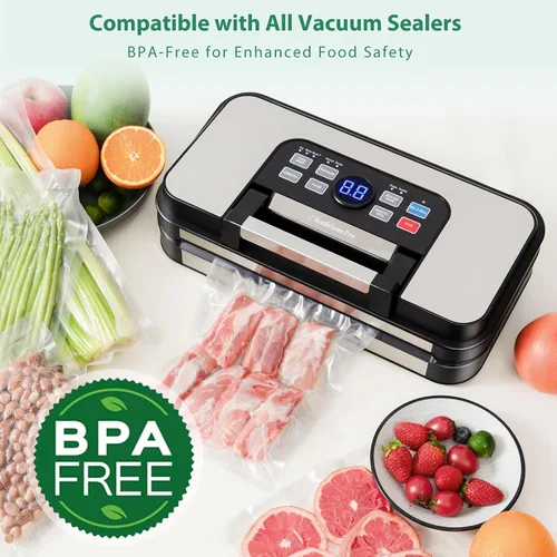 Vista 9 de Potente máquina selladora al vacío de 95 Kpa para alimentos y bolsas selladoras al vacío, 6 paquetes de 3 rollos de 11 pulgadas x 20 pies y 3 rollos