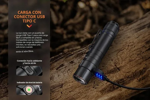 Vista 4 de Fenix E35R Linterna EDC, Linterna de Alto Rendimiento de 3100 Lúmenes Recargable por USB-C con Organizador LumenTac (Patrón Laberinto Azul Marino)