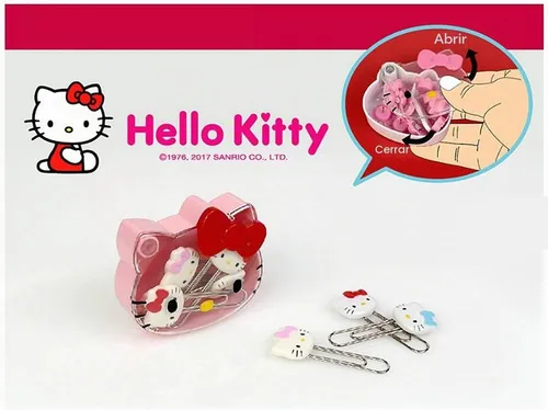Vista 3 de [5 en 1] Hello Kitty Cute 5pcs Juego de clips de papel con lindo estuche de transporte de cara de Hello Kitty rosa