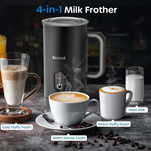 Vista 2 de ECOWELL Espumador de leche automático y vaporizador, espumador eléctrico 4 en 1 para café con leche, máquina de chocolate caliente, espuma fría