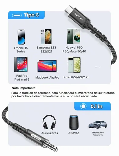 Vista 6 de JSAUX Cable USB C a conector auxiliar de audio de 0.138 in [1.6 pies], USB tipo C a 0.138 in, cable estéreo de auriculares compatible con iPhone 16