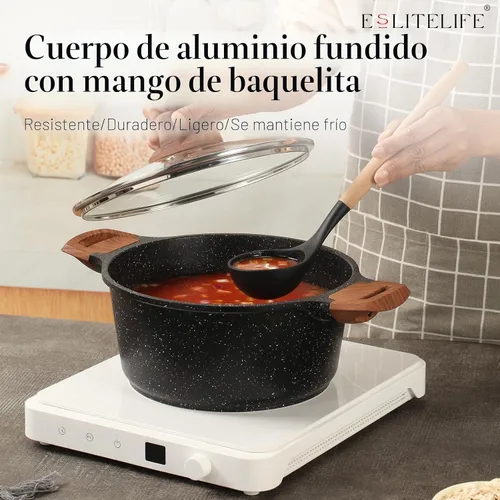 Vista 5 de ESLITE LIFE - Olla antiadherente con tapa, 3 cuartos de galón, olla de granito pequeña para sopa y pasta, compatible con inducción, libre de PTFE