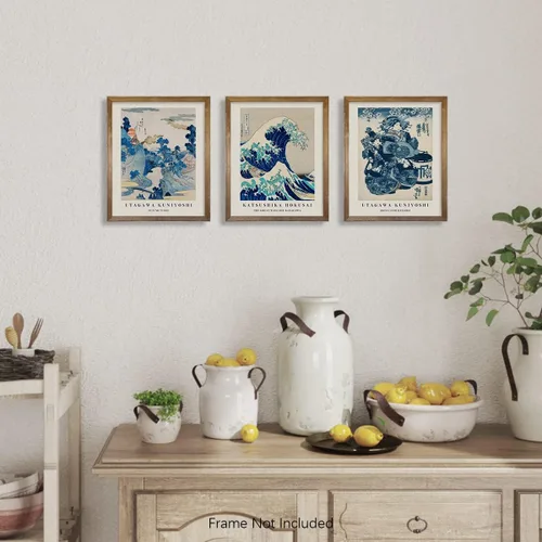Vista 3 de Arte de pared japonés – Póster estampado de la gran ola Hokusai – Decoración clásica de pared Kanagawa – Decoración japonesa para el hogar