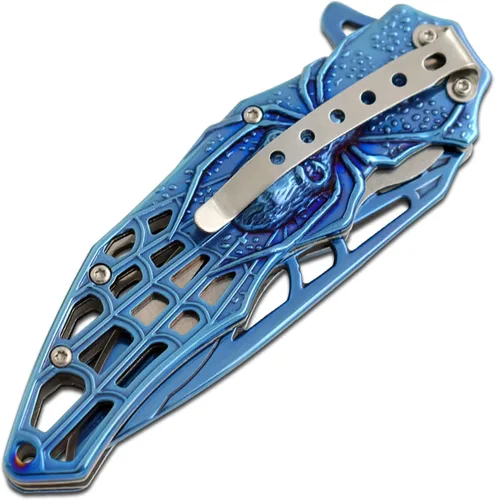 Vista 7 de Snake Eye Tactical Cuchillo de bolsillo plegable Mango de diseño de hoja resistente (azul)