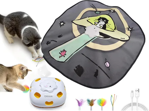 Vista 12 de ORSDA Juguetes para gatos de interior, 5 en 1, juguetes automáticos interactivos para gatitos, juguetes eléctricos recargables para ocultar