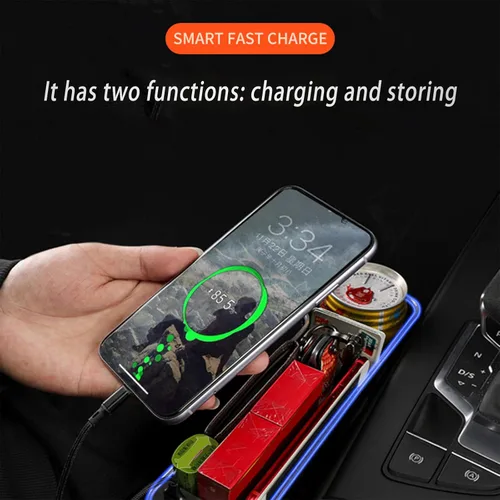 Vista 4 de Organizador de espacio para asiento de automóvil, paquete de 2 organizadores multifuncionales para asientos de automóvil, relleno de costuras LED