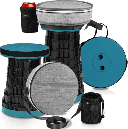 Vista 7 de Taburete plegable, mejorado con 3 toboganes, capacidad de carga de 600 libras, taburete plegable para campamento con bolsa de transporte 3 en 1