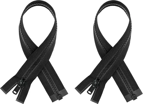 Vista 3 de AMORNPHAN 2 cremalleras moldeadas inferiores de 12 pulgadas, color negro #5, dientes de plástico, cierre a granel, resistente para coser, abrigos
