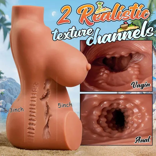 Vista 4 de Masturbador masculino muñeca sexual con textura 3D Vagina y anal y tetas, 7.2 libras Muñeca masturbadora de torso 3 en 1, juguete sexual masculino